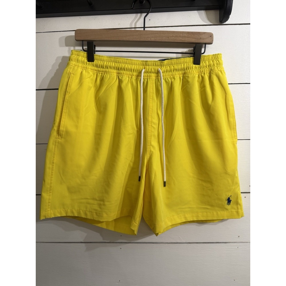 Polo Ralph Lauren Mens Yellow Swim Trunks Mesh Lined Board Shorts Size Large
